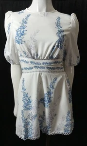 Shein Mini Dres Fit & Flare Ruffle Open Waist 3/4 Sleeve Sz XS Floral Blue White - Picture 1 of 23