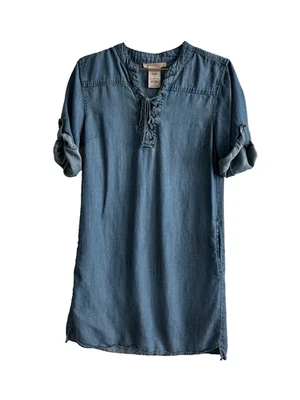 Philosophy womens chambray tencel rolled sleeves pockets tunic dress blue Small - Image 1 of 4