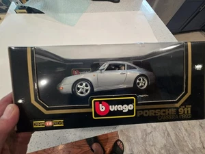 BURAGO DIAMOND 3050 1:18 PORSCHE 911 CARRERA 1993 SILVER-NIB NOS NEW - Picture 1 of 7