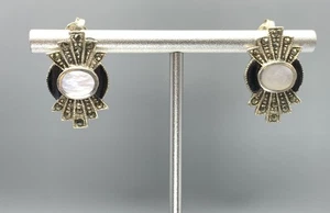 Sterling Silver, Marcasite, M.O.P. & Onyx - Picture 1 of 5