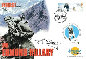 HANDSIGNIERTE AUSGABEN SIR EDMUND HILLARY SIGNED FDC EVEREST 50th ANN 1953 - 2003. - Bild 1 von 1