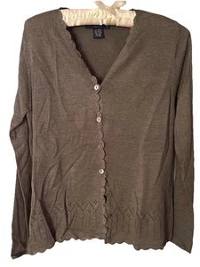 Charter Club Women's P/M Grey Knit Long Sleeve Cardigan Sweater Crochet Trim - Picture 1 of 4