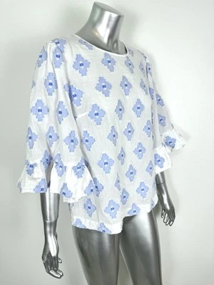 Blusa túnica Lilly Pulitzer para mujer pequeña blanca azul medallón manga campana Foto 1 de 4
