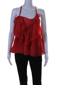 Line + Dot Women's V-Neck Spaghetti Straps Ruffle Blouse Red Size S - Picture 1 of 7