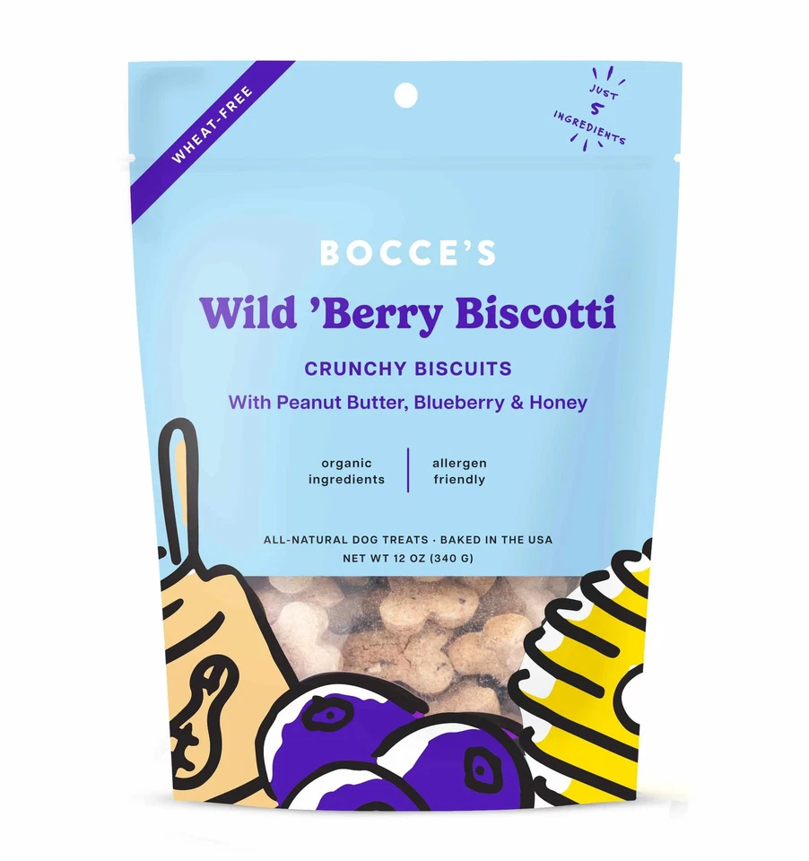 Bocce's Bakery Wild 'Berry Biscotti lote pequeno biscoitos guloseimas para cachorros 12 oz - Imagem 1 de 1