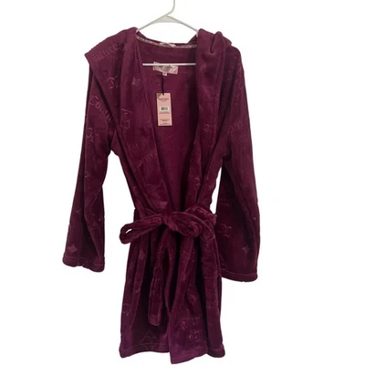 NEW Juicy Couture Velour Robe L/XL Purple Logo Hooded Bath Sleep Loungewear - Image 1 of 4