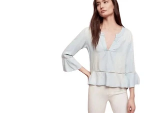 Cloth & Stone Damen Washed Aria Henley Blau Chambray Häkeleinsatz S - Bild 1 von 5