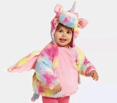 Baby Girls Plush Pink Rainbow UNICORN Halloween Costume Size 0-6 Months Warm  - Image 1 of 2