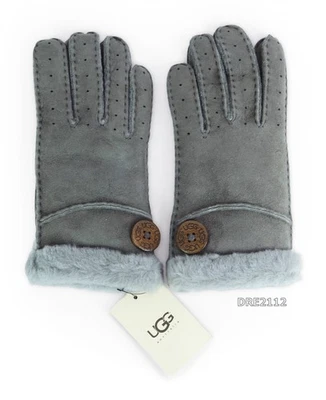 UGG Bailey Button Glove Grey Suede Fur Gloves Womens Size Small S *NWT* - Image 1 of 2