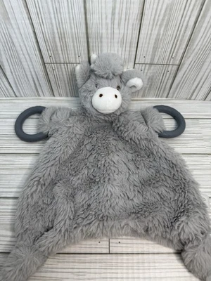 Pequena girafa cinza pele sintética amoroso chocalho macio brinquedo mordedor de silicone anéis nós - Imagem 1 de 4