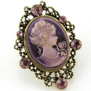 Anillo camafeo púrpura ciruela tono dorado bronce latón tamaño ajustable banda diseñador w1 - Imagen 1 de 1