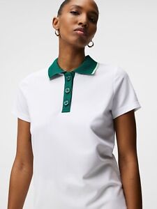 J. Lindeberg Alea Ladies Small White Green Golf Polo Shirt NEW NWT GWJT07879