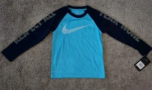 Nike Boys Dri-Fit Black & Gray Spray Painted Swoosh Long Sleeve Tee Shirt - Picture 1 of 6