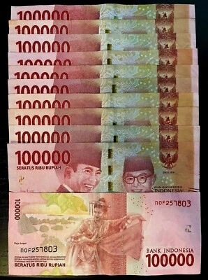 INDONESIAN RUPIAH 100,000 X 10 = 1 Million 1,000,000 INDONESIA NOTE Cir USA SHIP - Image 1 of 4
