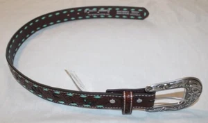 New NOCONA BELT CO youth girls cowgirl floral turquoise leather belt Size 22 - Picture 1 of 1