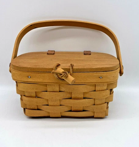 Longaberger Mini/Kid Purse Basket Leather Hinged Toggle Closure Swing Arm 1999 Cover