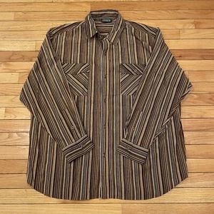 Camisa Polo Sur Manga Larga Abotonada Marrón Texturizada Rayas Para Hombre Talla XL - Imagen 1 de 6