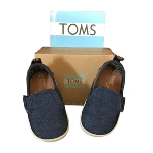 Toms Avalon Navy Denim Brown PU Tiny 4 Kids Slip on Baby Kids - Picture 1 of 9