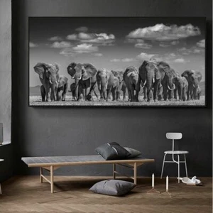 Modern Black African Elephant Poster Wall Art Canvas Painting Picture Home Decor - Picture 1 of 21