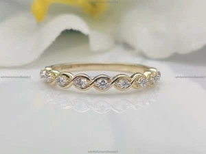 0.14 Ct Natural Diamond Wedding Eternity Ring 14k Yellow Gold Fine Jewelry - Picture 1 of 7