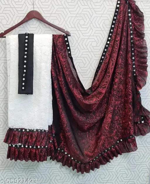 Sari para mujer de mezcla de naylon con pieza de blusa separada Foto 1 de 1