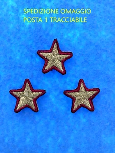 PATCH STELLINE PZ 3 RICAMATE ORO CON CORDONCINO ROSSO DA CM 2 - TERMOADESIVE - Imagen 1 de 1