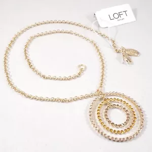 LOFT Women's Gold Tone Multi Hoop Pave Pendant Necklace NWT - Picture 1 of 4