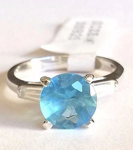 Sterling Silver Aqua Blue Topaz Ring Size 5 6 7 8 Cubic Zirconia Simulated - Picture 1 of 11