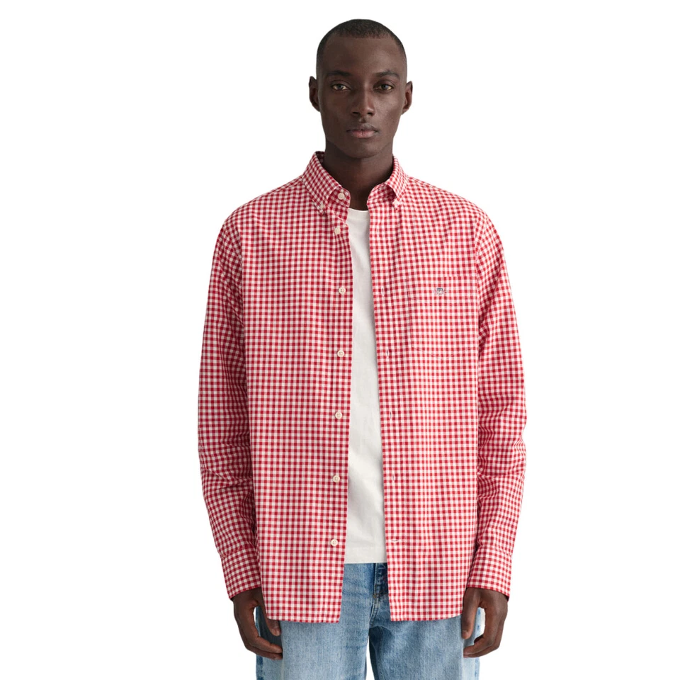 Camisa con botones de guinga roja ciclamen de hombre GANT 308530 talla mediana Foto 1 de 1