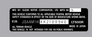 SUZUKI LT500R HEADTUBE TAG / REPRO DECAL - Picture 1 of 1