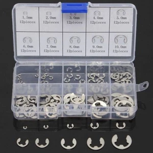 120Pcs 304 Stainles Steel E-Clip Retaining Circlip Assortment Kit 1.5mm to10mm@ - Bild 1 von 5