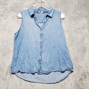 Kut from the Kloth Top Womens Large Chambray Sleeveless Button Up Blouse Shirt - Picture 1 of 12