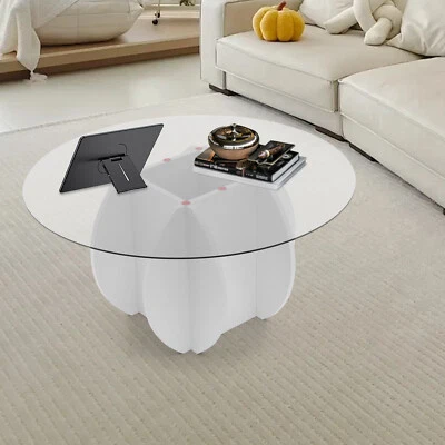 Mesa de centro moderna, mesa de centro redonda de vidrio para sala de estar Foto 1 de 4