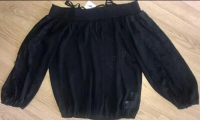 Blusa para mujer JESSICA SIMPSON negra transparente talla S con cordones hombros descubiertos Foto 1 de 4