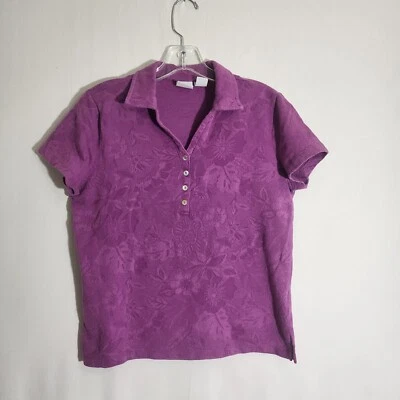 Camisa Polo Caribbean Joe Para Mujer Pequeña Púrpura Ligera Informal Floral Foto 1 de 4