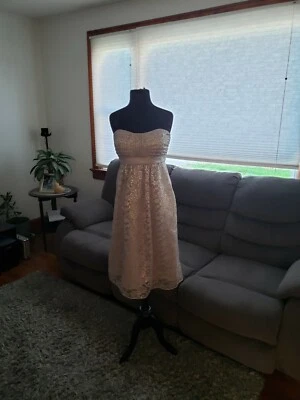 Dama de honor Sweetheart Empire satinado brillante encaje superpuesto sin tirantes café talla 12 Foto 1 de 4