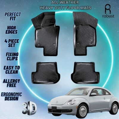 Custom Car Floor Mats Fits VW Beetle 2012-2019 TPE Rubber All Weather 3d Liners - Image 1 of 4
