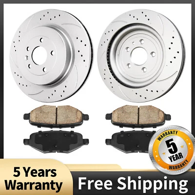 For Lincoln MKS 2013-2016 MKT 2013-2019 Rear Drilled Disc Brake Rotors Pads Kit  — 第 1/4 张图片