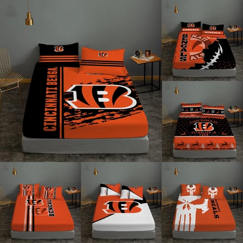 Cincinnati Bengals 3PCS Bed Sheet Set Fitted Sheet Pillowcases Deep Pocket Gift Cover