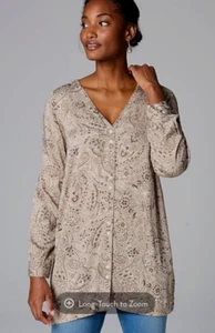 J. Jill Damen Pure Jill Mokka/Creme Paisley Doppelknopf Tunika Shirt XL - Bild 1 von 9