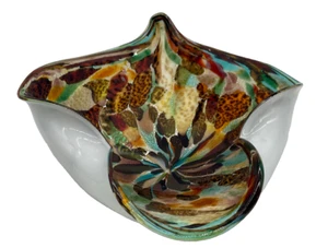 Tutti Frutti Art Glass Gold Orange Brown Teal Glass Ashtray Trinket Dish Bowl - Picture 1 of 12