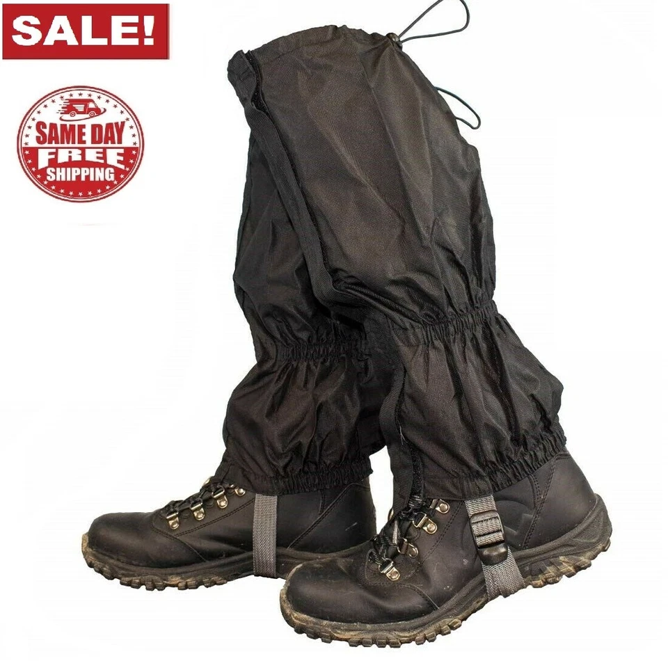 Black Snowproof Waterproof Climbing Hiking Ski GAITER Leg Cover Boot Legging 16"