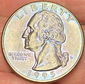 1995-D Washington Quarter Brilliant Rainbow Toned Coin a Little Dark #17 - Picture 1 of 17