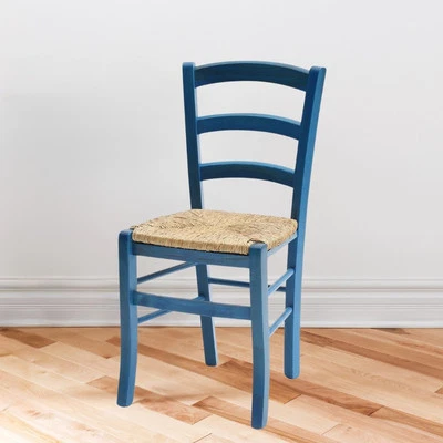 Sedia Venezia colore anilina celeste in legno di faggio con seduta in paglia - Immagine 1 di 3