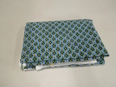 Blue and Green Checked Flannel with Yellow Tulips - 3/4 yard plus Scraps - Image 1 of 4