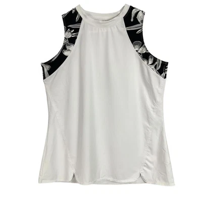 Tail White Sleeveless Tank Top Black Floral Print Size L Stretch Lightweight - Image 1 of 4