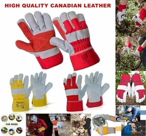 Red Grey Leather Gardening Gloves Thorn Proof Garden Work Rigger Safety Glove XL - Picture 1 of 18