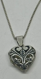 "Collar de cadena colgante medallón corazón filigrana hinchado de colección de plata de ley 925 17""" - Imagen 1 de 5