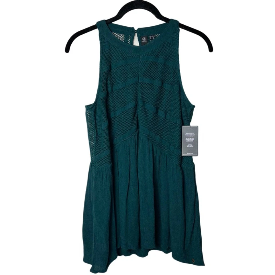 NWT Volcom Boho Top Women's Size Small Deep Emerald, Green Haute Stone High Neck - Image 1 of 4