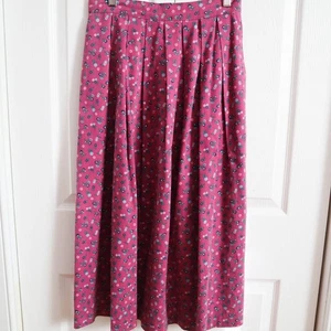 Vtg LL Bean Floral Pleated Midi Skirt Sz 8 Fuschia Pink Cottagecore Fall Fashion - Picture 1 of 6